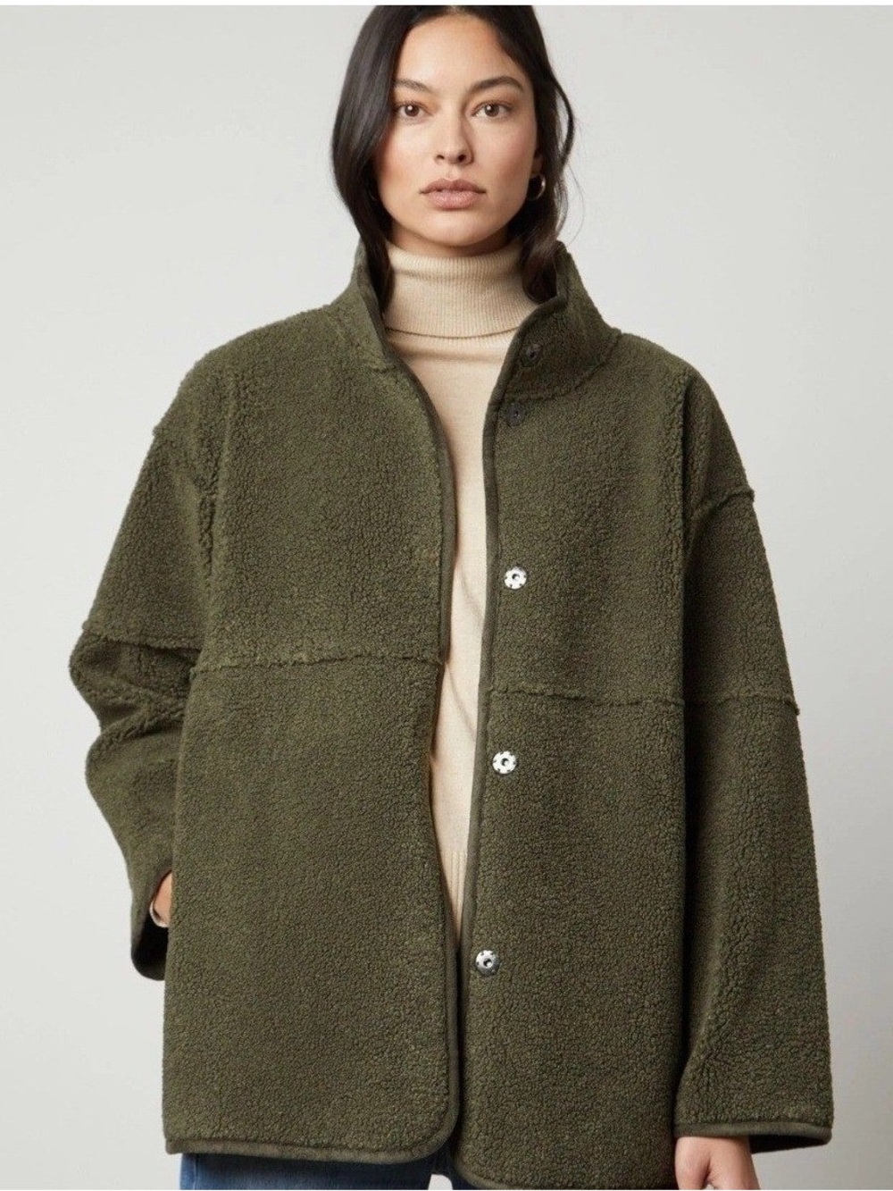 Velvet by Graham Spencer Albany Reversible Olive Shearling Coat in Green